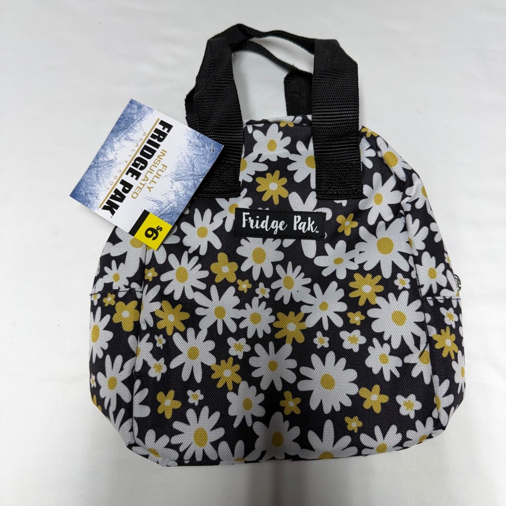 Fridge Pak Insulated Lunch Box Tote Bag Daisy Black Floral Printed NEW